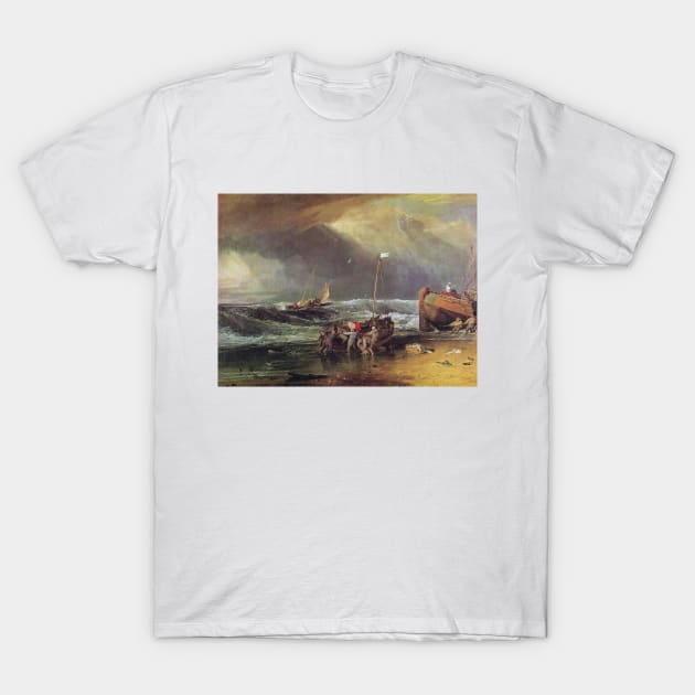 A Coast Scene with Fishermen Hauling a Boat Ashore T-Shirt by Art_Attack